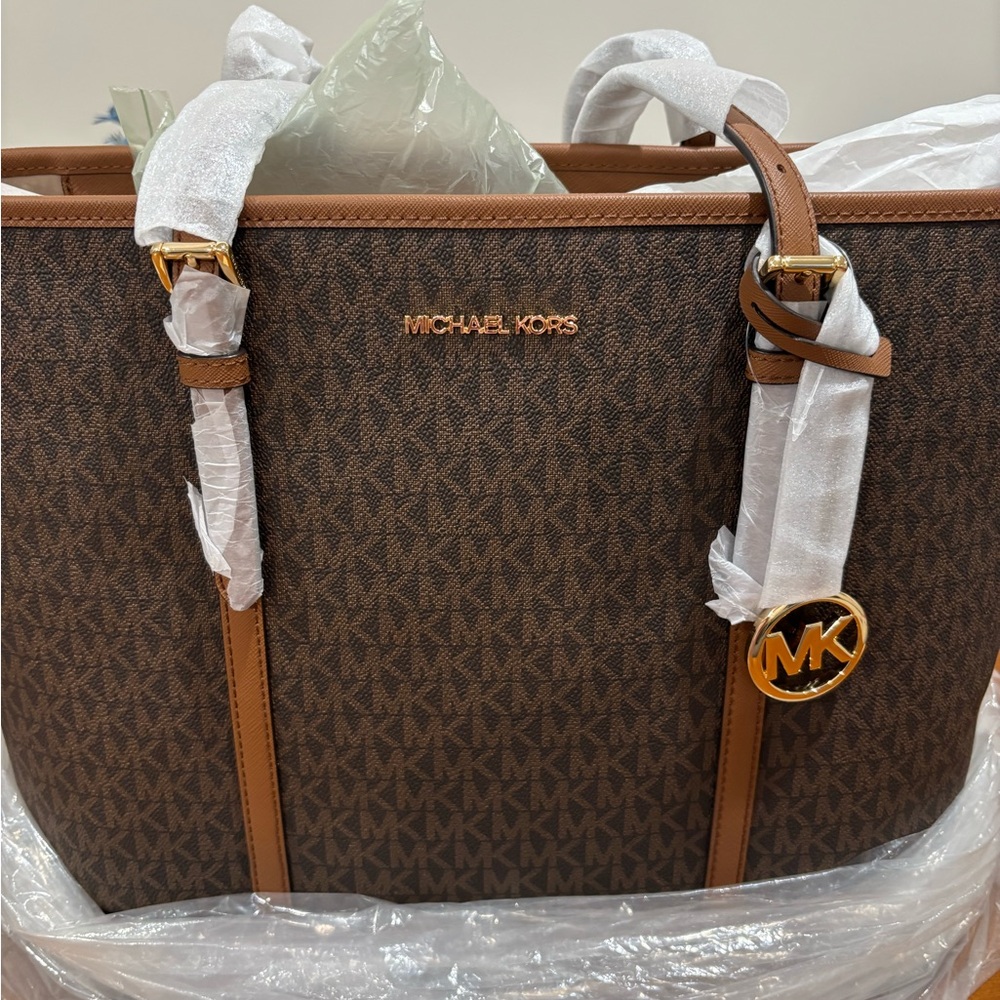 Michael Kors Gold and Brown Signature Tote